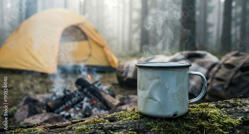 Wallpaper Mural Camping Scene with Tent and Campfire in Forest Torontodigital.ca