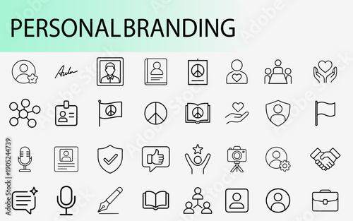 Personal Branding Icon Collection: A comprehensive compilation of minimalist icons designed to represent the concept of personal branding.