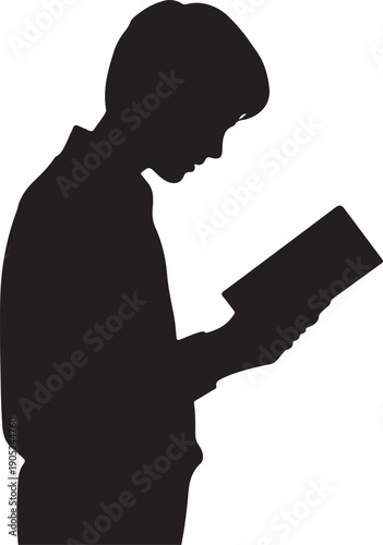 Silhouette of a person reading a book black