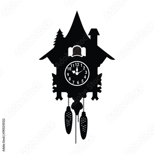 Traditional Cuckoo Clock Silhouette Vector Black Forest Style