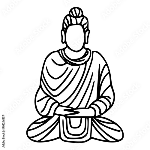 Buddha meditating in lotus position line art illustration