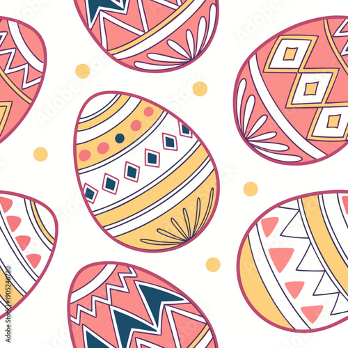 Trendy Geometric Easter Egg Seamless Pattern with Vibrant Modern Abstract Shapes and Colors