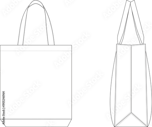 Tote Bag Technical Flat Sketch Illustration