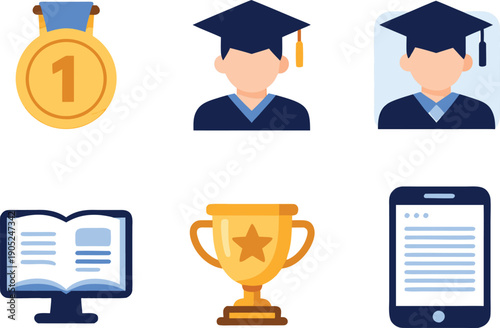 Graduation cap and medal celebrate academic achievement and success in learning