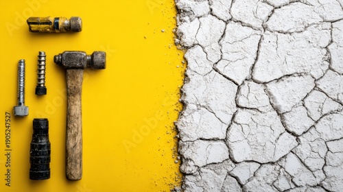 Tools for Leak Prevention and Damage Control Show Contrast With a Dry Floor on One Side and Cracked Surface on the Other Side