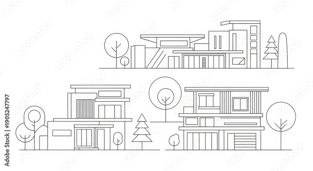 Fototapeta premium Modern house line art vector set
