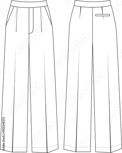 High Waisted Palazzo Pants Vector Template for Fashion Design