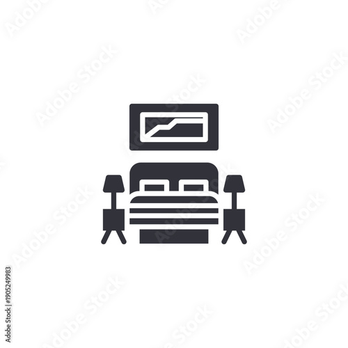 Living room interior icon with sofa and framed wall art, symbolizing comfort, home decor, and relaxation space.