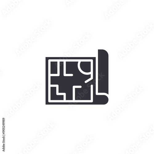 Modern floor plan blueprint icon representing architectural layout, room planning, and interior space organization concept.