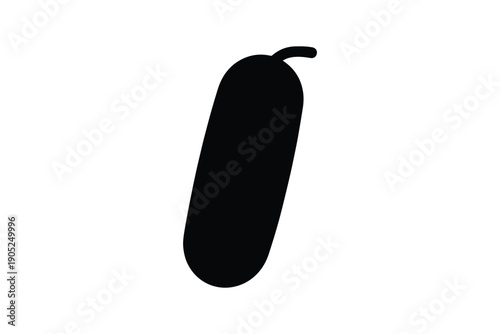 Black silhouette of a smooth, elongated pickle or cucumber shape with a small stem at the top