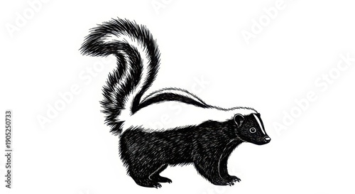 Detailed Skunk Illustration, Black and White
