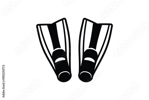 Pair of black and white striped swim fins on white background