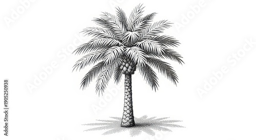 Engraved Palm Tree Illustration on White