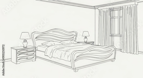 Elegant Bedroom Interior Sketch