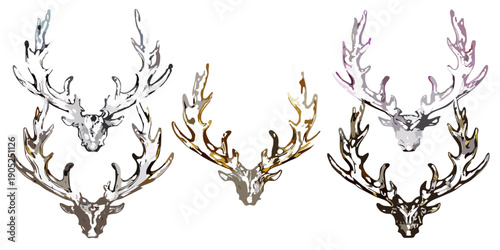 Stylized deer antlers in varying shades against a black background