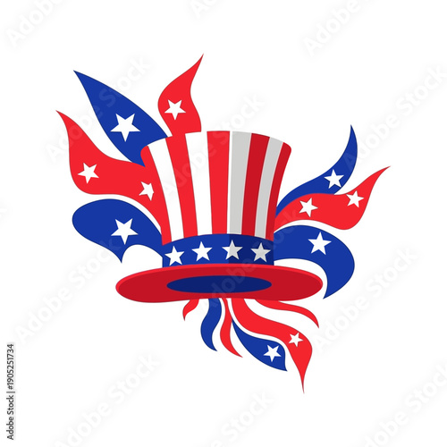 Uncle Sam Hat with American Flag Ribbons and Stars - Patriotic Celebration