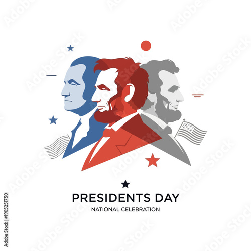 Presidents Day Celebration: Lincoln, Washington, Roosevelt Vector Illustration