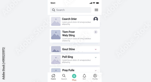 Modern mobile application user interface design with navigation bar.