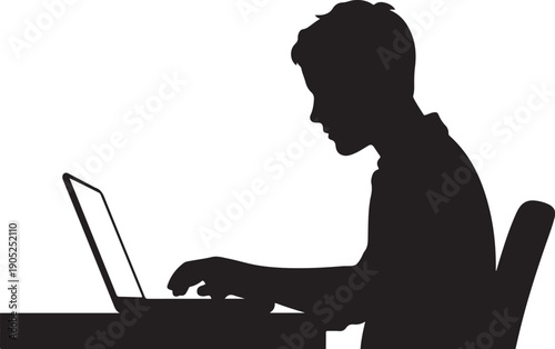 Silhouette of person using laptop at desk working