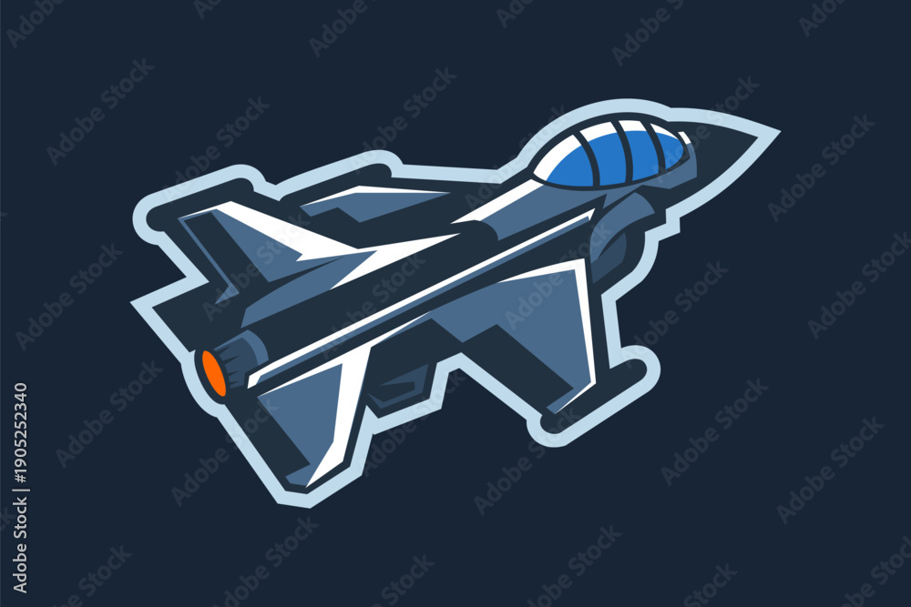 Fototapeta premium American cold war jet fighter plane vector illustration. simple aircraft logo, military equipment.