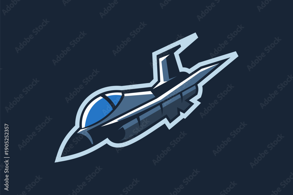 Fototapeta premium American cold war jet fighter plane vector illustration. simple aircraft logo, military equipment.