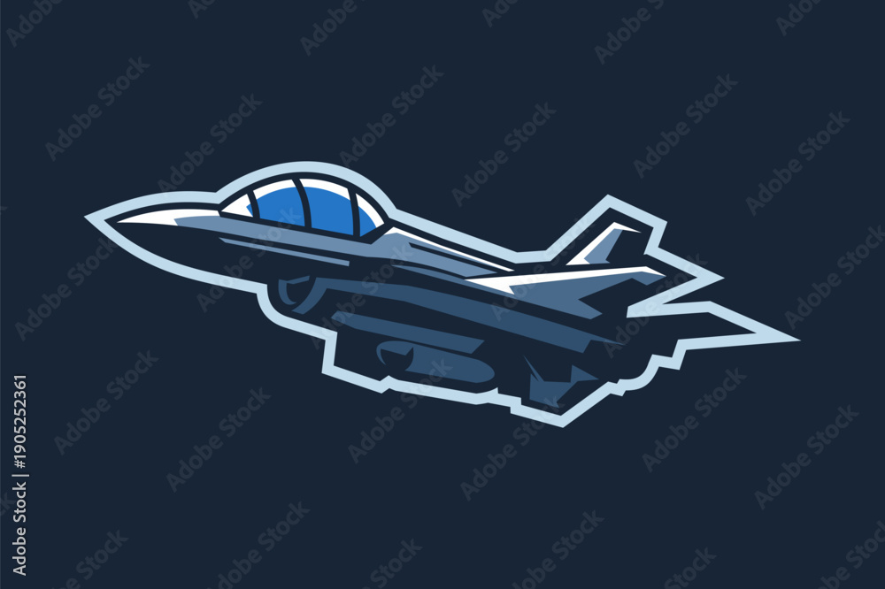 Fototapeta premium American cold war jet fighter plane vector illustration. simple aircraft logo, military equipment.