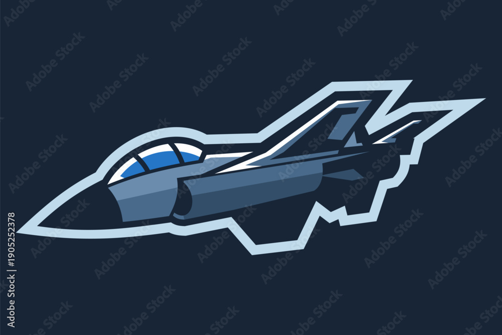 Fototapeta premium American cold war jet fighter plane vector illustration. simple aircraft logo, military equipment.