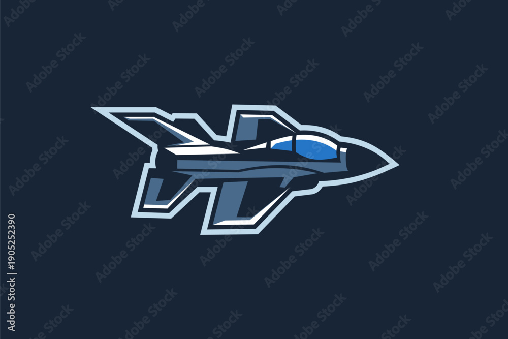 Fototapeta premium American cold war jet fighter plane vector illustration. simple aircraft logo, military equipment.