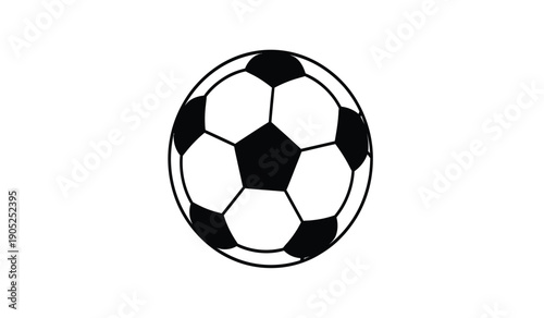 A black and white illustration of a soccer ball on a plain