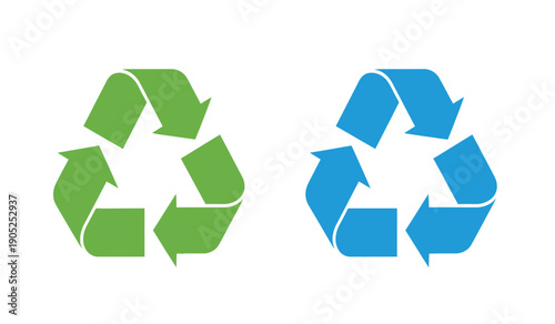 Green and blue recycling symbols on for eco friendly concepts and sustainable practices