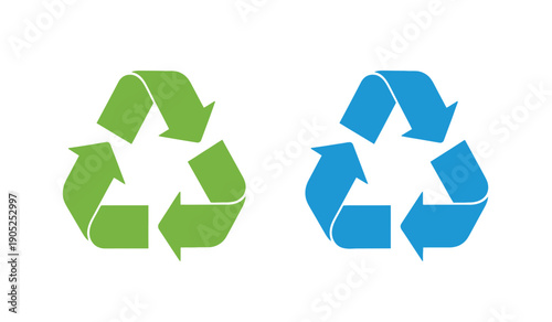 Recycling symbols in green and blue colors on for eco friendly and environmental concepts