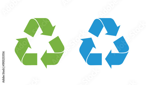 Recycling symbols in green and blue colors on for eco friendly and environmental concepts