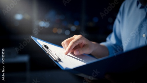 Urban white-collar office scene at night
