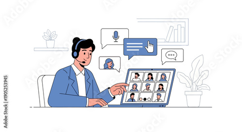 Man participating in a virtual meeting with colleagues.