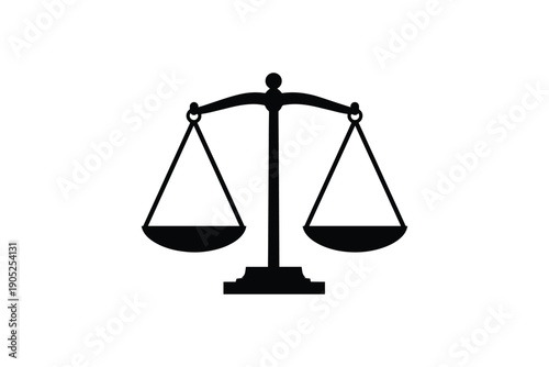 Classic balance scale silhouette on white background, representing justice, law, and equality concept