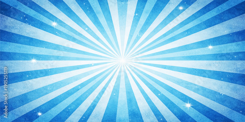 An abstract blue sunburst background featuring a radial vector design with bright light rays and a retro starburst pattern for a glowing sky wallpaper illustration