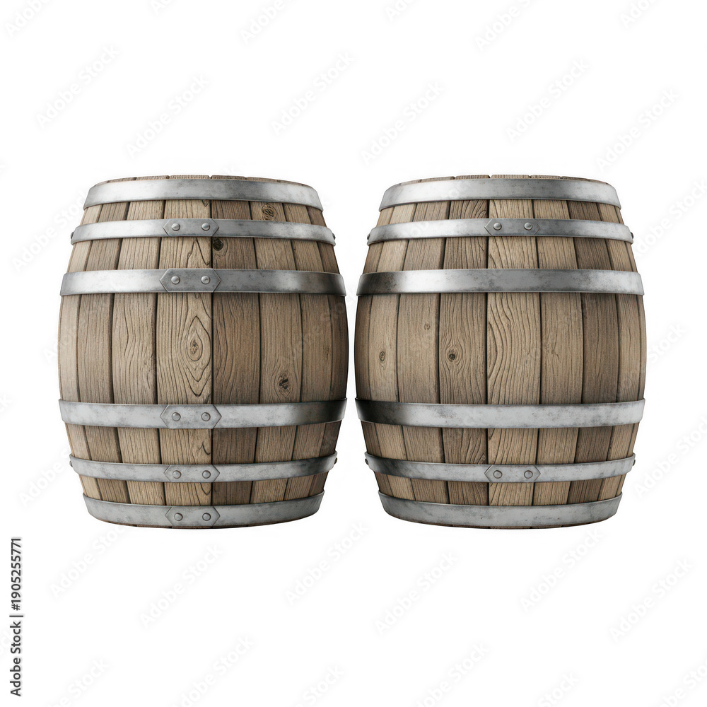 Fototapeta premium Two wooden barrels isolated on transparent background