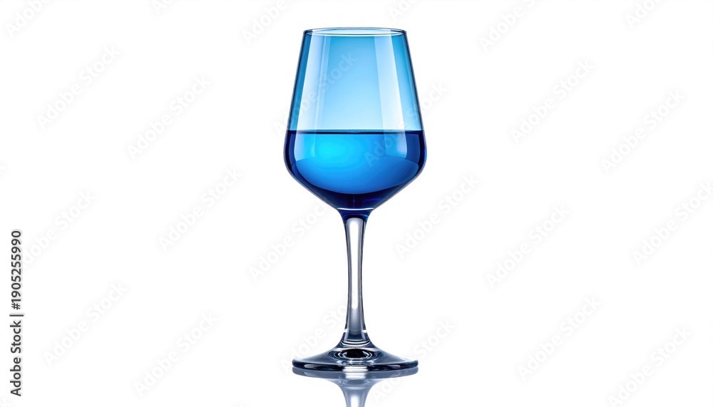 Obraz premium Elegant Blue Wine Glass with Liquid on White Background.