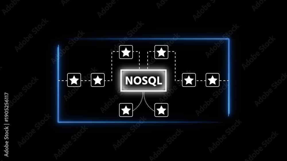 No S Q L database concept with glowing connections and stars on black ...