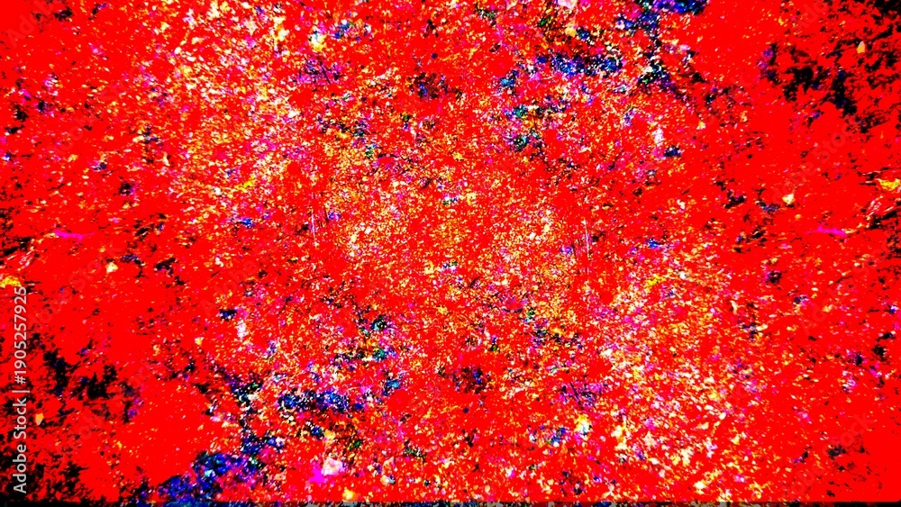 Fototapeta premium Intense bright red abstract grunge texture background with scattered blue and black grain noise patterns