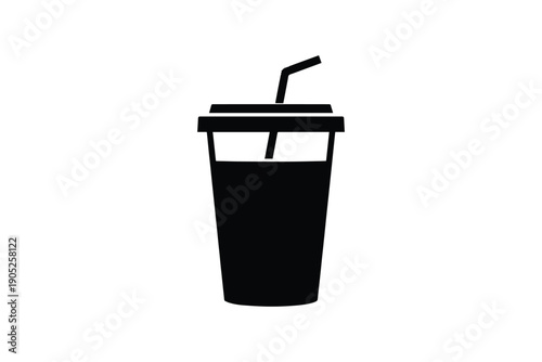 Plastic soda cup with straw icon for fast food restaurant and refreshment beverage menu design on white background