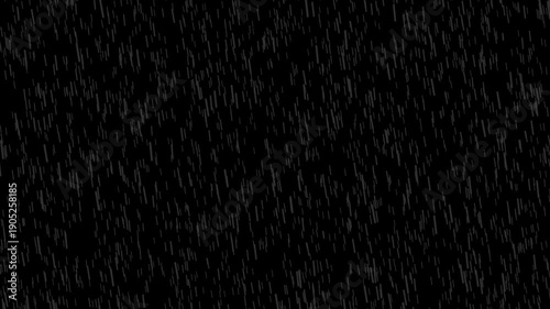 Falling raindrops footage animation, heavy rain falling on black background loop. 