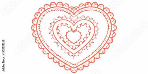 Concentric hearts with scalloped edges in a red orange hue