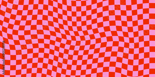Wavy checkered pattern with alternating shades of pink and red