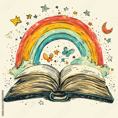 logo book and rainbow . Back to School. The Joy of Education. hand drawn. Not AI, Vector illustration. , vector style simple color
