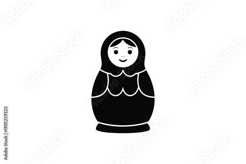 A single isolated black matryoshka doll is depicted against a clean white background in simple illustration