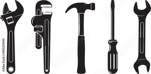 Collection of basic hand tools on white background