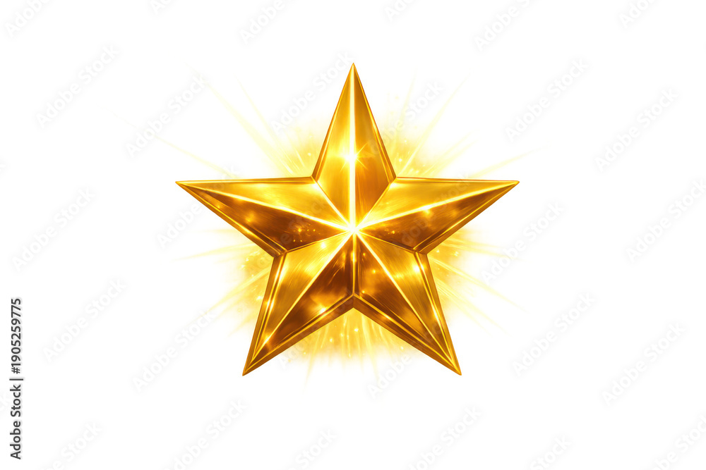 Obraz premium Gold star award glowing with light rays, symbolizing winning, victory, rating, performance, and best quality on a transparent background