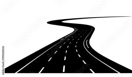 Curved highway road perspective vector illustration showing travel route to the horizon