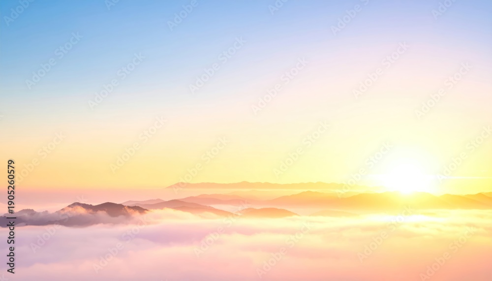 Obraz premium Golden Sunrise Over Misty Mountains - A Serene Landscape.